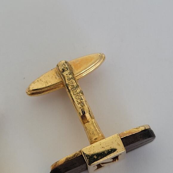 Nina Ricci N Oval Cufflinks Gold Brown Wood Tone French Designer Retro Vintage - Picture 4 of 7